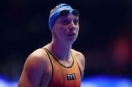 Katie Ledecky at the 2024 U.S. Olympic Team Swimming Trials at Lucas Oil Stadium in Indianapolis, Indiana.
